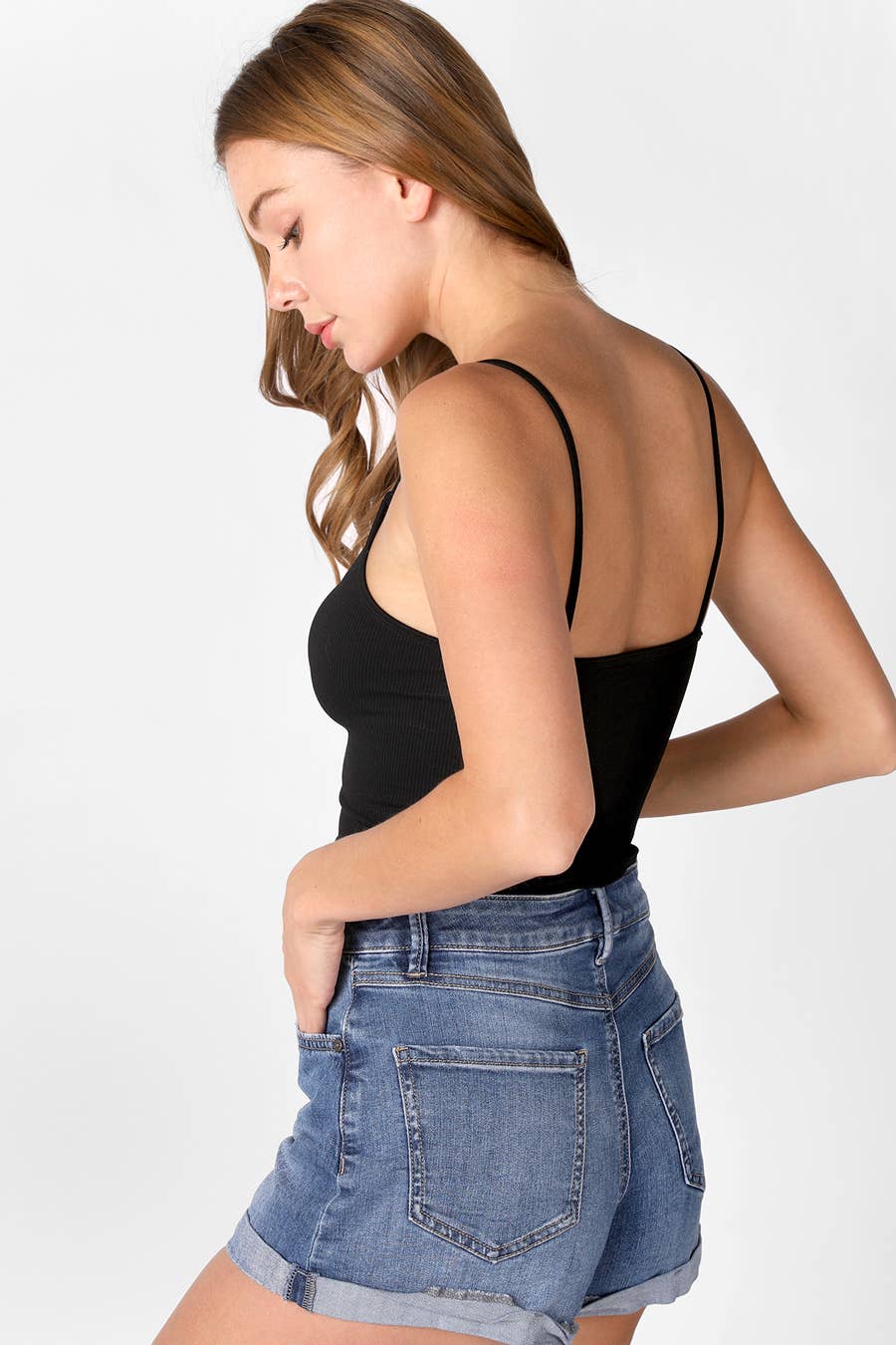 RIBBED V NECK CROP TOP