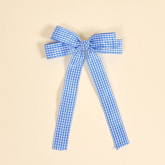 Double Take Hair Bow–Gingham Blue
