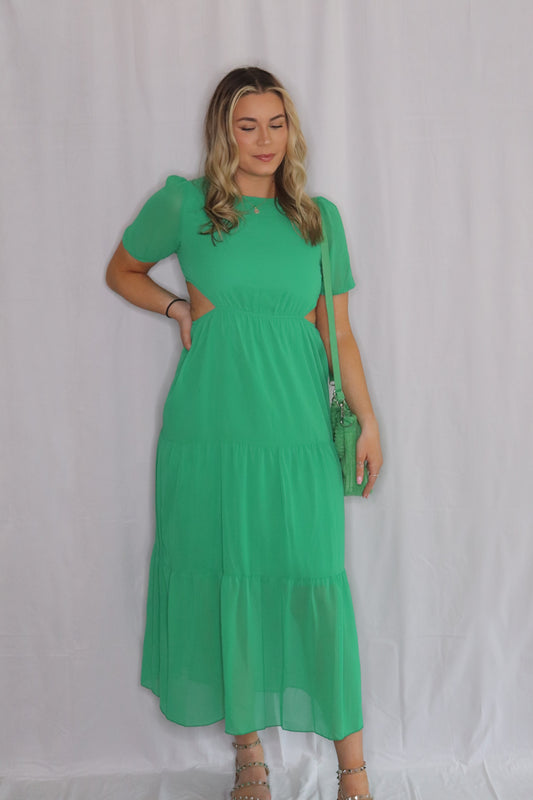 The Kelli Dress- Short Sleeve Cut Out Tiered Maxi Dress