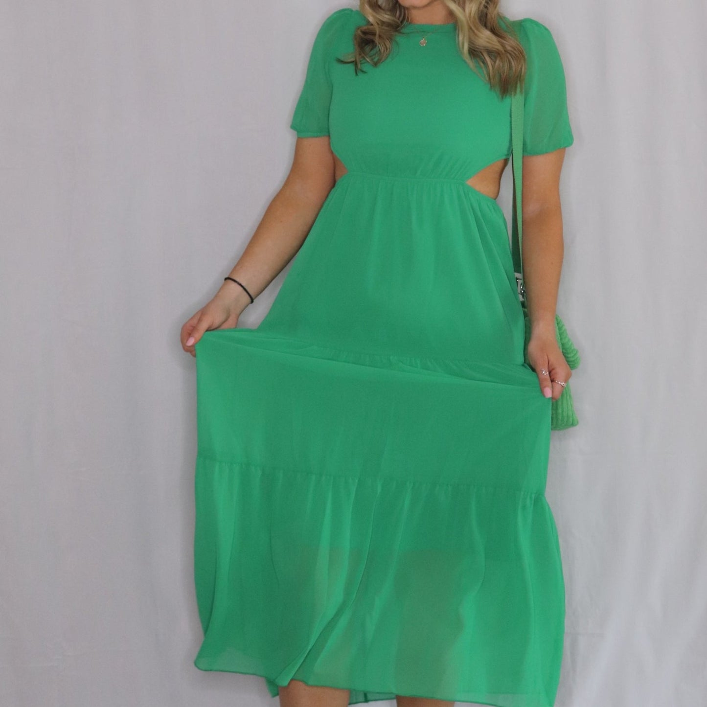 The Kelli Dress- Short Sleeve Cut Out Tiered Maxi Dress