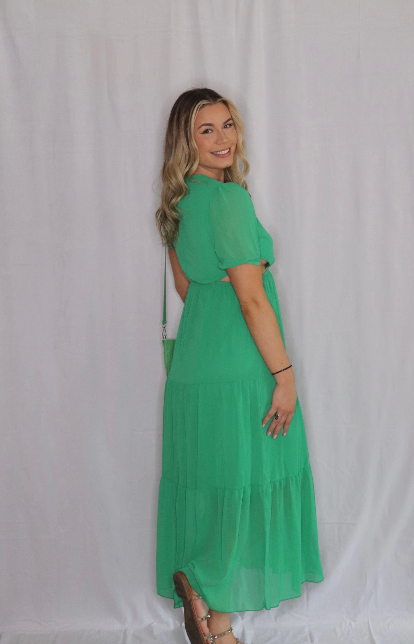 The Kelli Dress- Short Sleeve Cut Out Tiered Maxi Dress