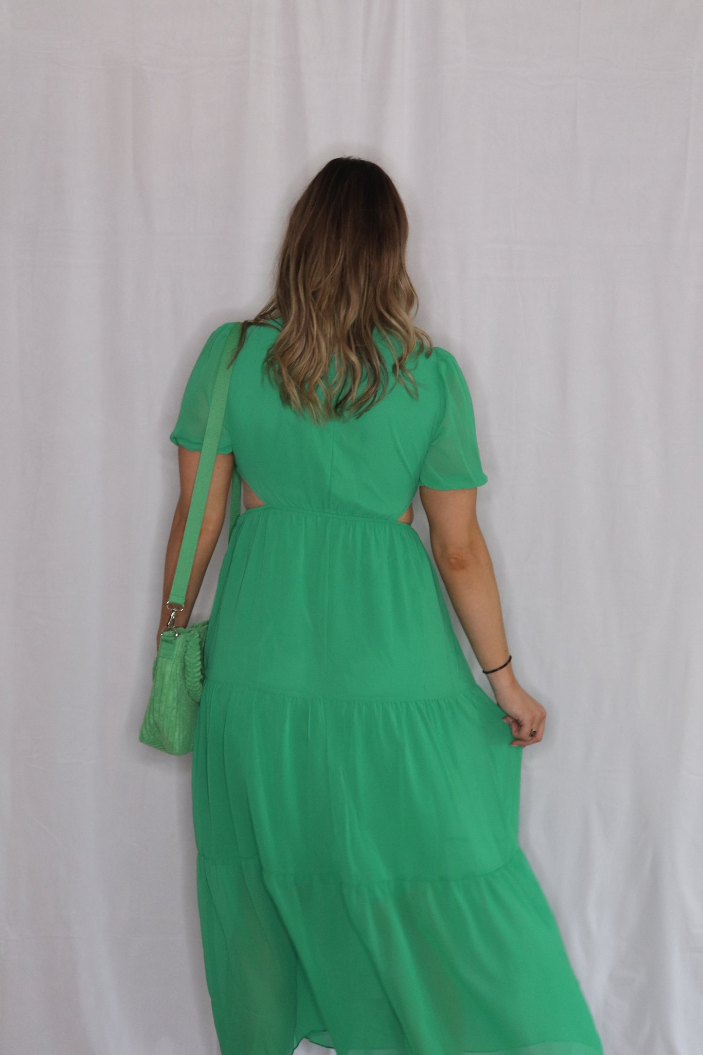 The Kelli Dress- Short Sleeve Cut Out Tiered Maxi Dress